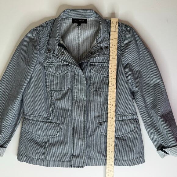 Talbots Women Railroad Stripe Utility Jacket Sz 8P Neutral Layers Casual Classic - Picture 13 of 14